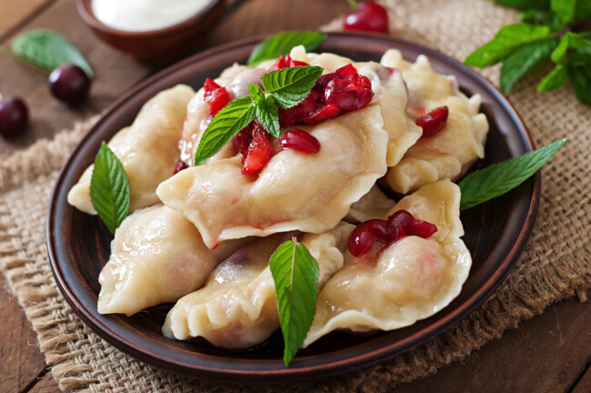Lush dumplings with steamed cherries