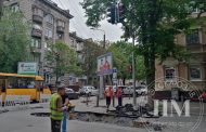 Asphalt Collapsed in the Center of Dnipro Due to Heavy Rain
