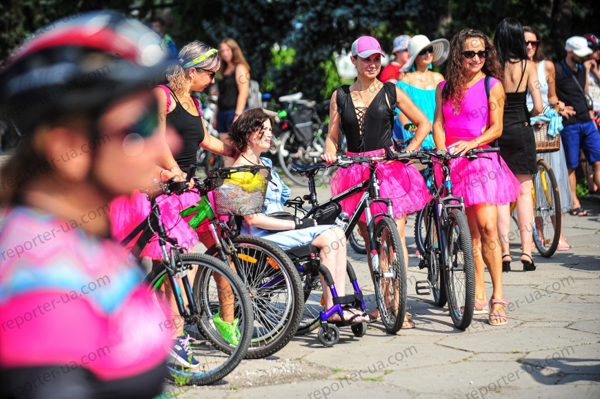 The Bicycle Parade of Girls in Zaporozhye