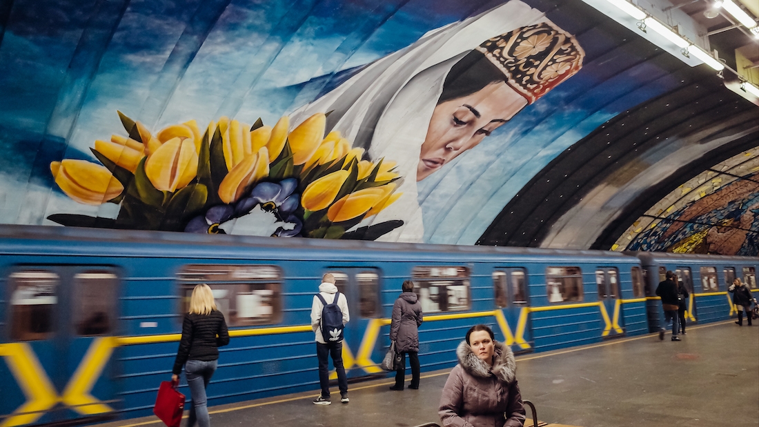 Subway Passengers Are Stuck in a Huge Queue at the Station “Minsk” in Kyiv