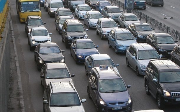 In Kyiv in the Morning Traffic Jams Were Formed