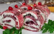 Salami roll with stuffing for the New Year's table - simple and fast