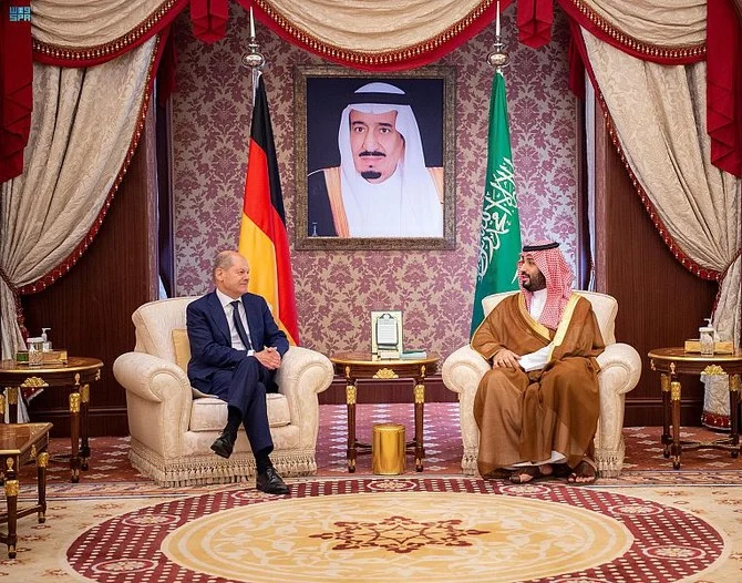 ولي العهد السعودي يبحث مع الألماني شولز العلاقات الثنائية ومجالات التعاون